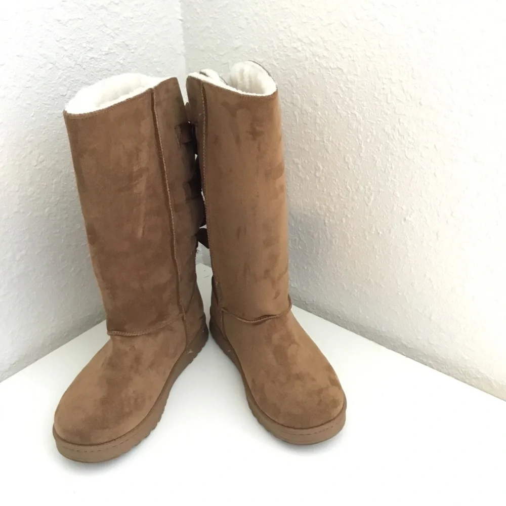 Chestnut Suede-Look Tall Winter Boots - Women